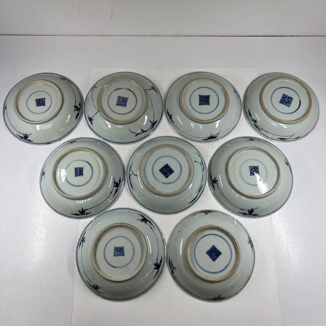 中国明末清朝期　古染付人物画中皿19枚　木箱　約16.5㎝東Y7-0723⭐︎2F