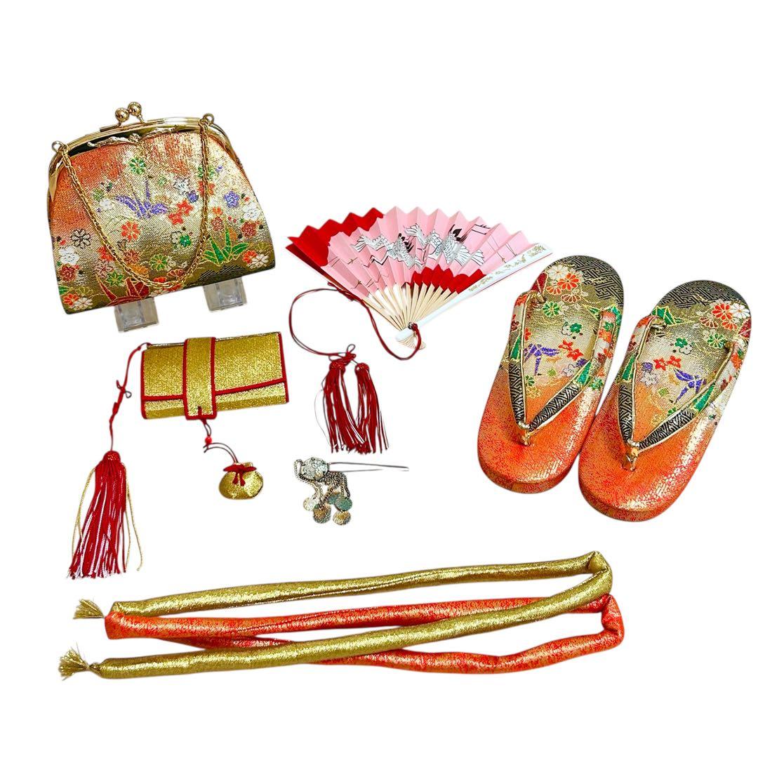 着物　七五三　7歳　女の子　13点　フルセット　赤　御所車　花文　吉祥文様