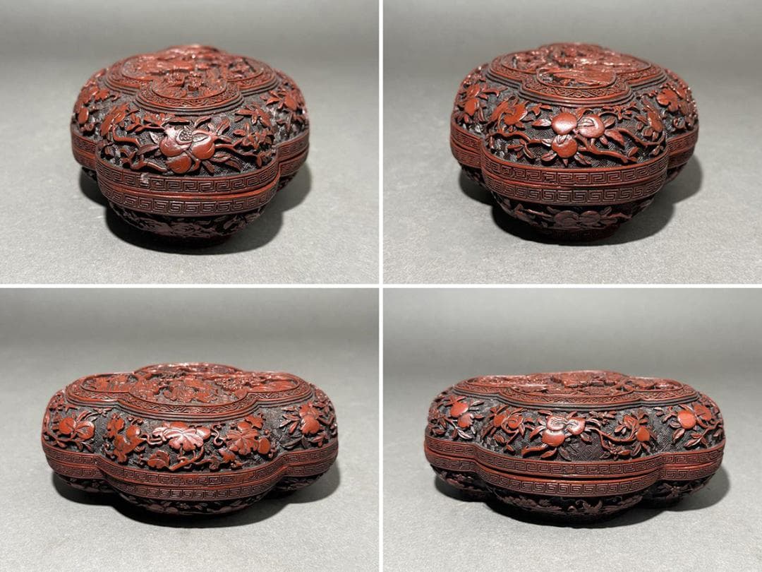 【漆】　★ 漆器 朱漆絵金龍人物紋毛筆 ★　清代　花卉 唐人 描金文様　文房珍玩