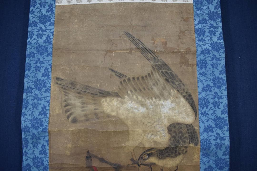 雪舟/鷹之図/タカ図/古画/掛軸☆宝船☆Z-601