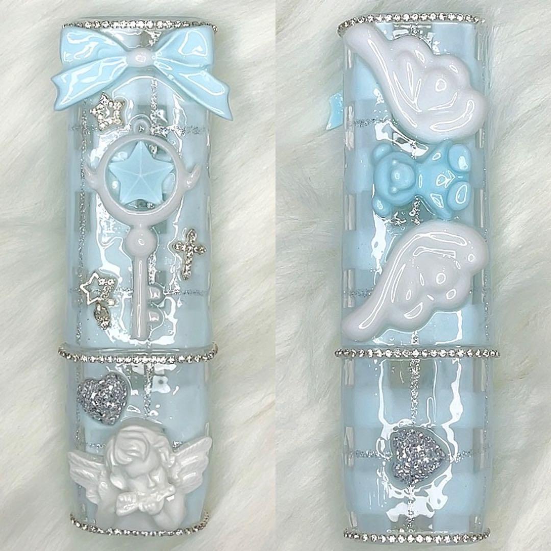 IQOSケースデコ　アイコスイルマケースデコ　水色　チェック柄　夢かわ　天使界隈