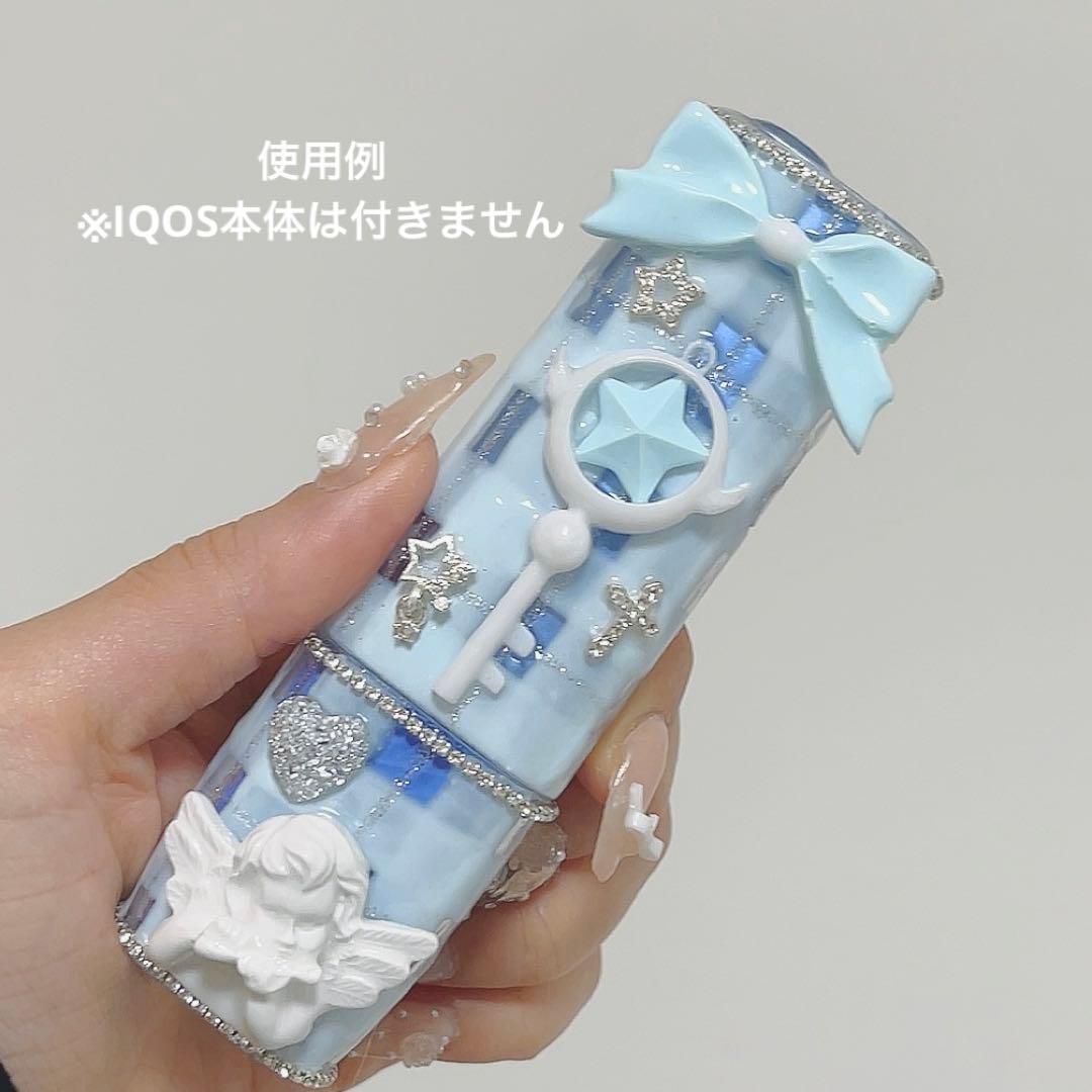 IQOSケースデコ　アイコスイルマケースデコ　水色　チェック柄　夢かわ　天使界隈