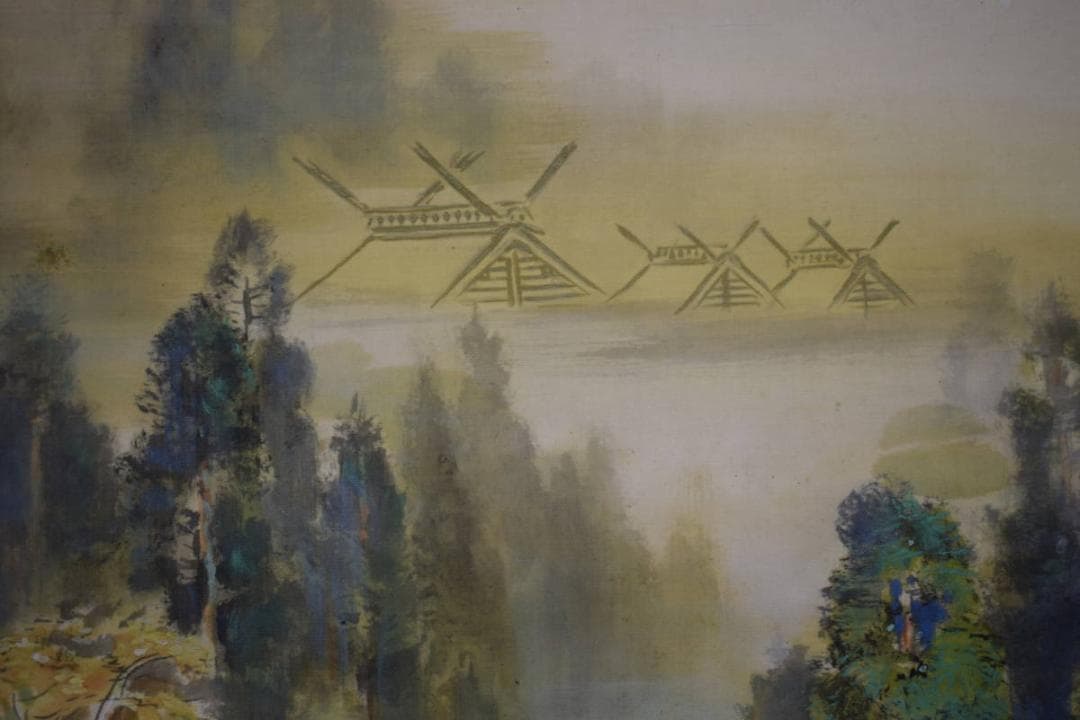 真作/（賛）陸軍中将/堀内文次郎/文治郎/伊勢神宮画賛/布袋屋掛軸HJ-302