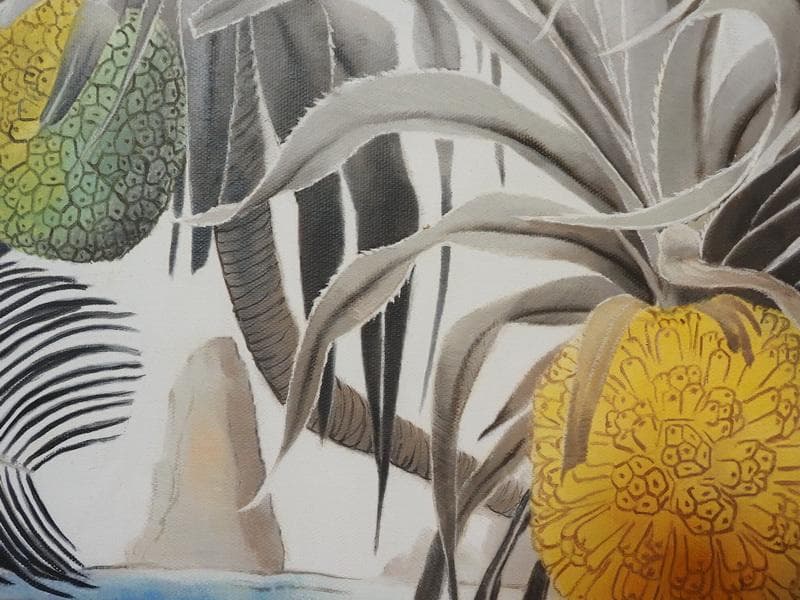 静物画　油絵　田中一村　アダンの木　F6　額付き　手描き　肉筆