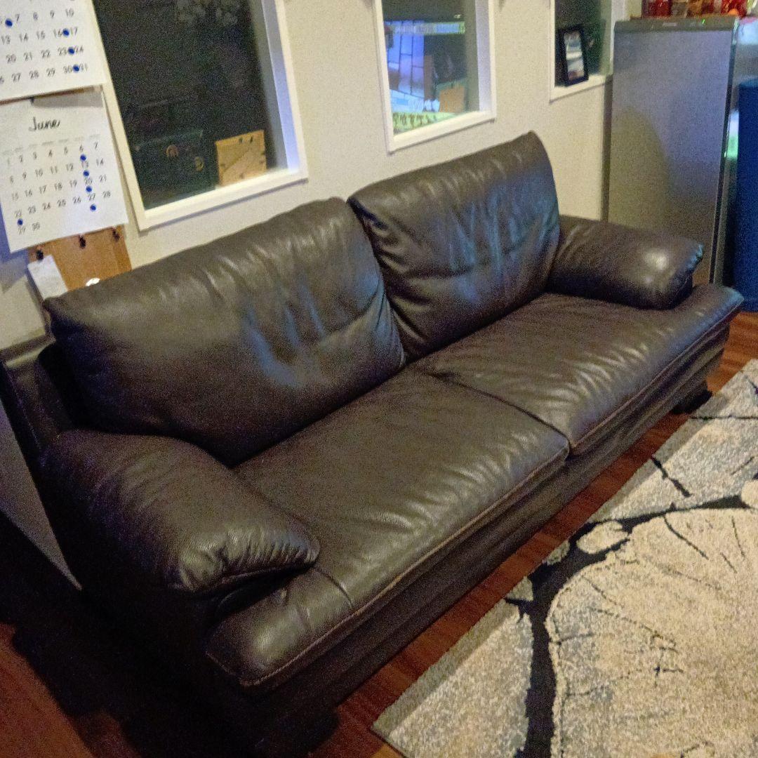 ダークブラウン レザー 3人掛けソファ
