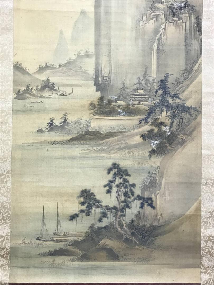 作者不明/楼閣山水図/山水図/古画/掛軸/名家伝来/AD-286