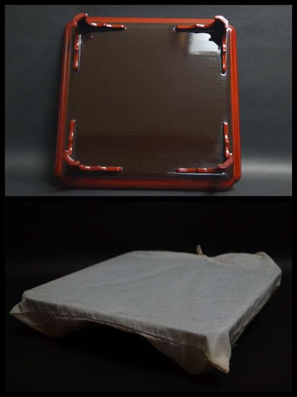 明治期 輪島塗 溜塗金銀蒔絵『波千鳥文』足付膳盆(十客) 木製角会席膳　茶道具