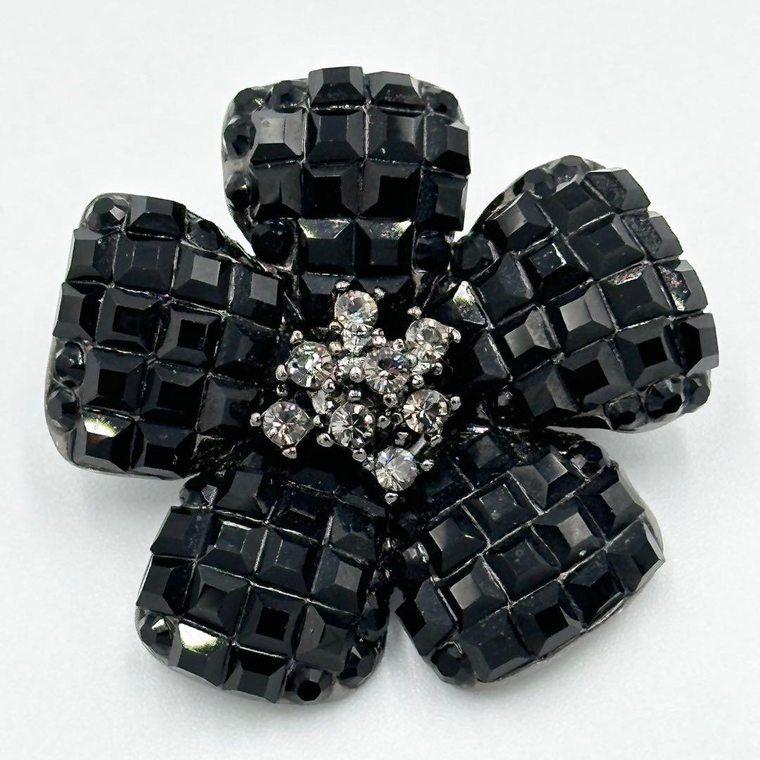 FOXEY フォクシー ブローチ フラワー ラインストーン ブラック