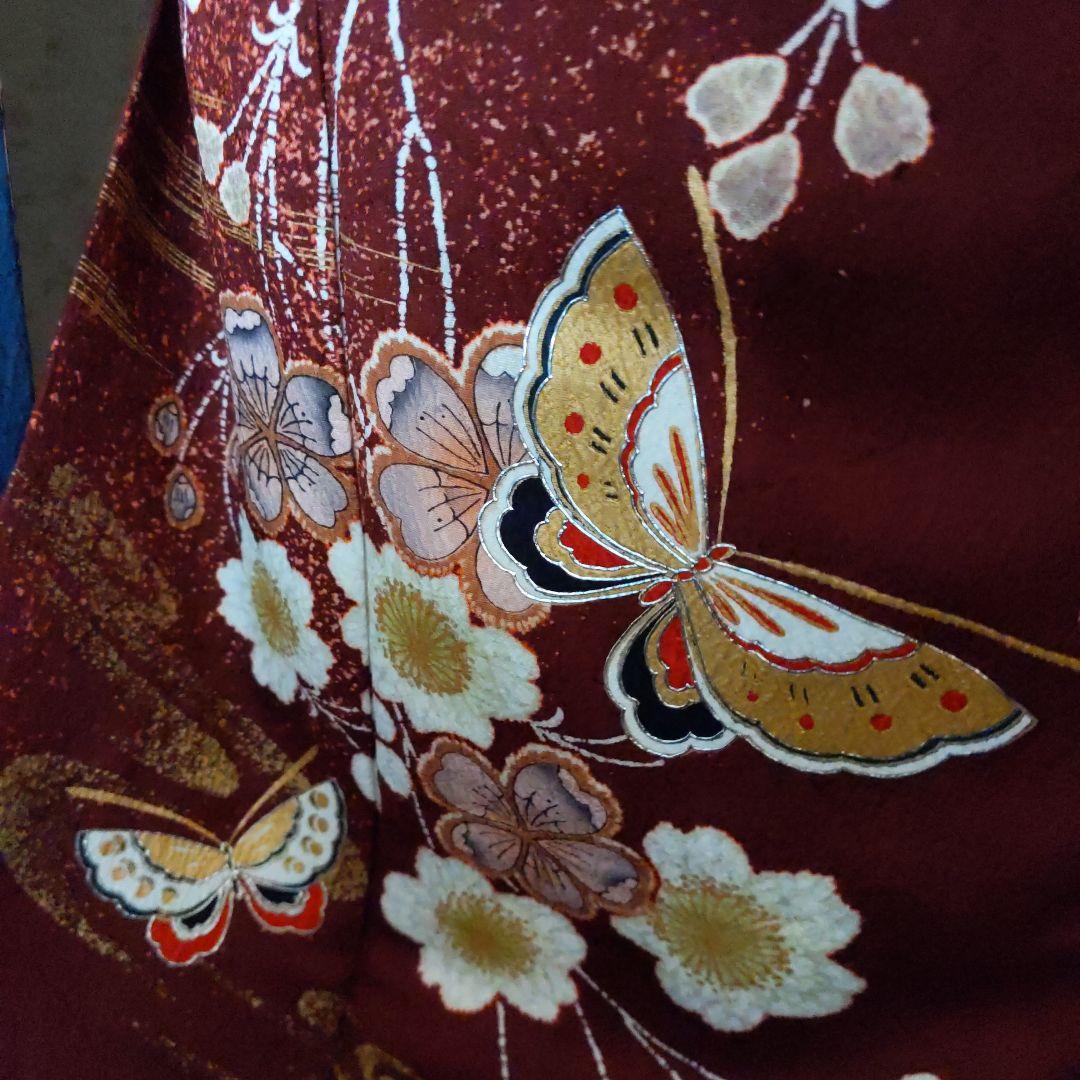 351華やぎ【最終価格】【桜蝶　紺色×ワイン色】【振袖6点フルセット】卒業謝恩会