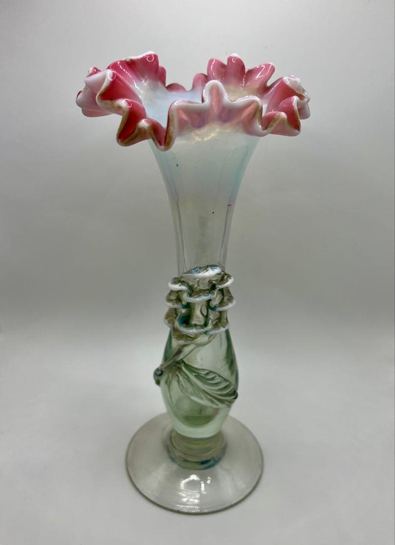 ウランガラス　花瓶　大正ロマン　赤縁フリル　電笠　氷コップ　飴屋瓶　アンティーク