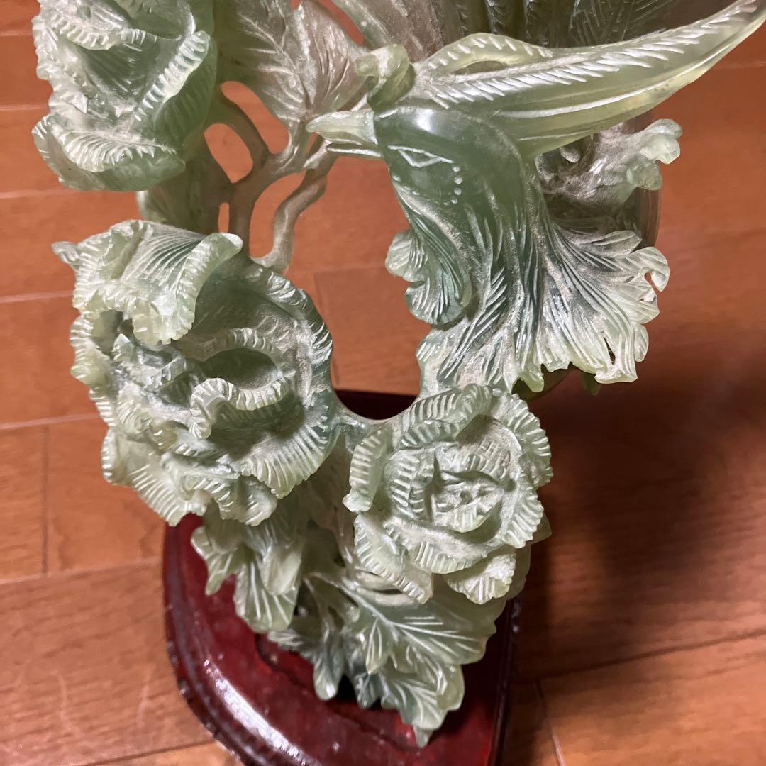 翡翠 鳥 牡丹 モチーフ 彫刻 約30cm 1.9kg