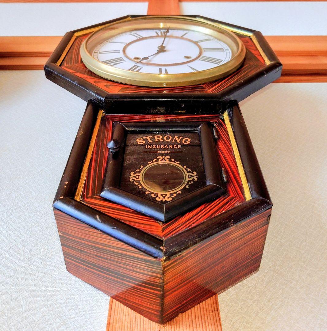 〈完動・美品〉名古屋時計製造　十寸金筋玉縁八角ゼンマイ振り子時計 古時計