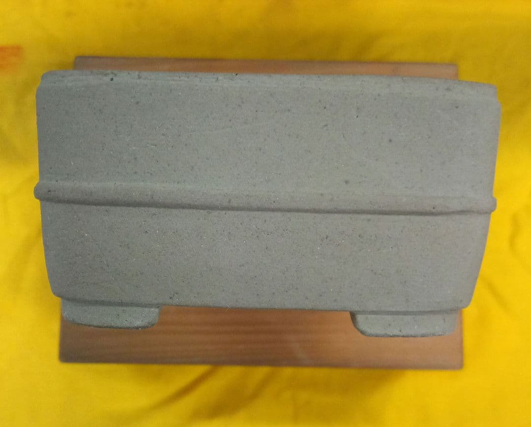 013.【寿悦】烏泥内縁/長方鉢/ミニ盆栽鉢/木箱付き