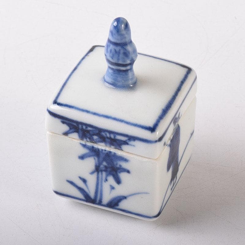 茶道具　京焼　平安　橋本龍岳造　染付　有馬筆　香合　共箱　V　7318