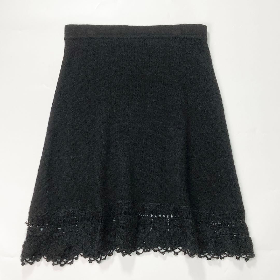 CHANEL 06C レースニットスカート ロゴプレート カシミヤ モヘア 40
