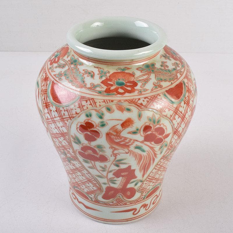 中国　赤絵　花鳥文瓶　C　R8941