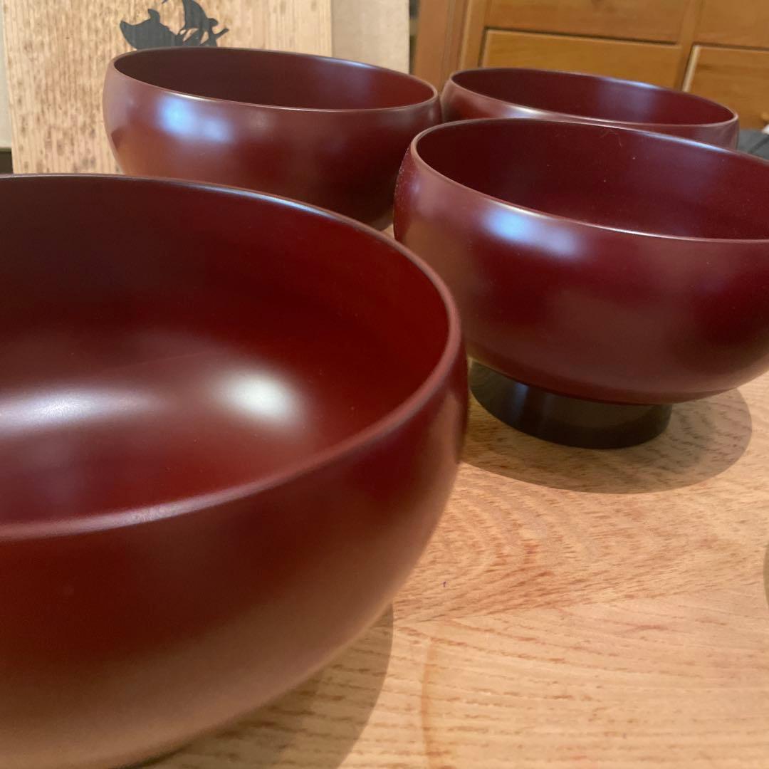 越前塗り　古代朱　どんぶり　5セット