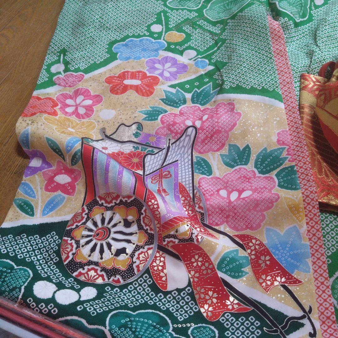 七歳★花緑の鹿の子柄★帯草履はこせこ