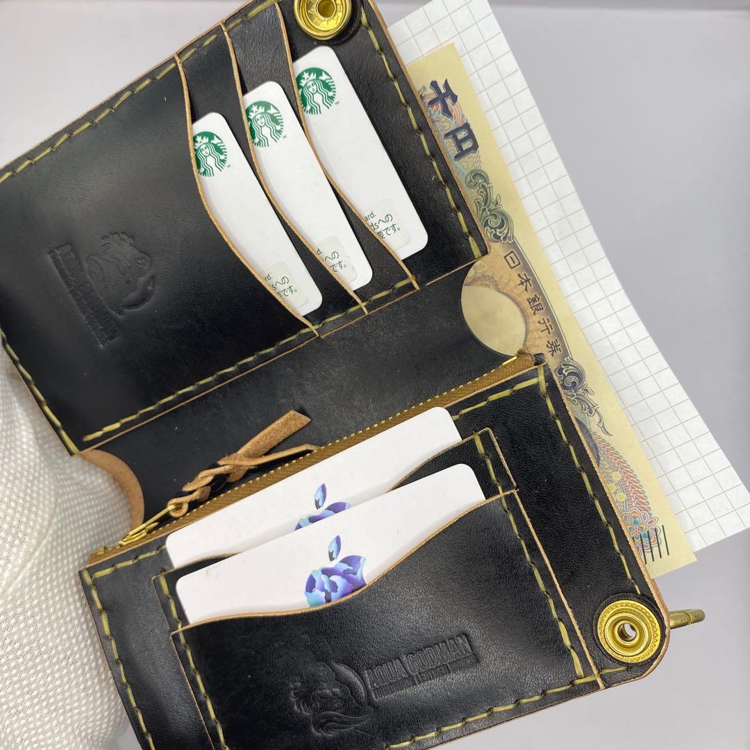 折らずお札収納 真鍮 丘染めブラックの無骨トラッカーウォレット