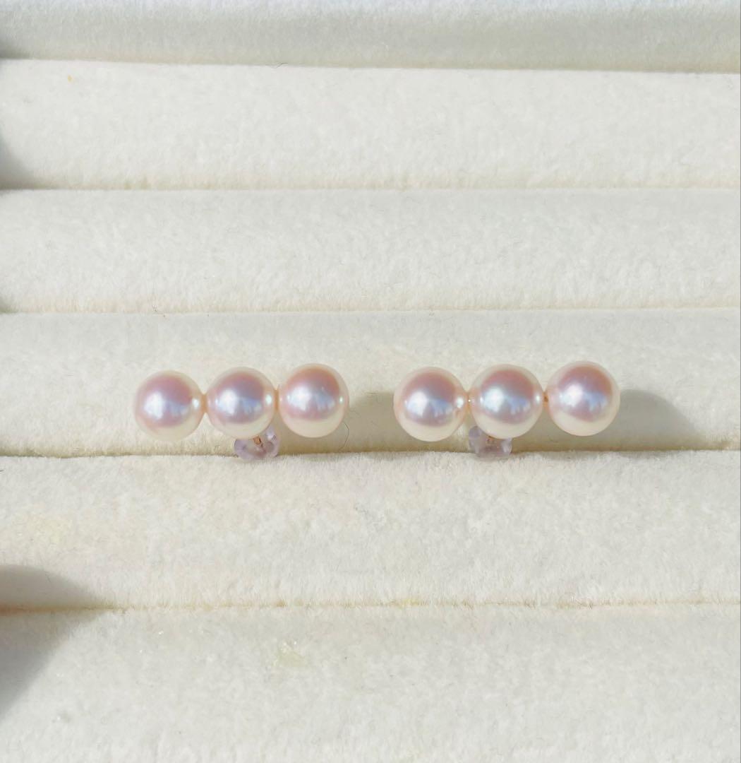 ラスト1点　オーロラ花珠　あこや真珠　14kgf ピアス