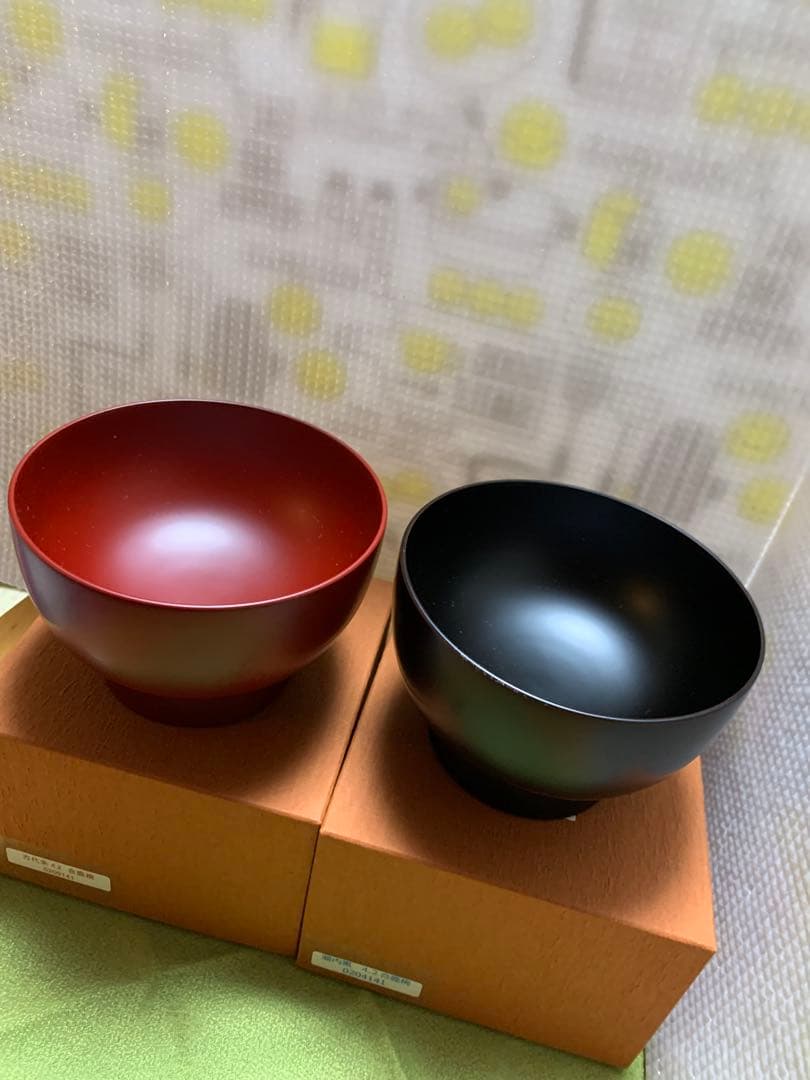【新品】【会津白木屋漆器店】 漆椀（合鹿椀4. 2）黒・古代朱各1・計2個