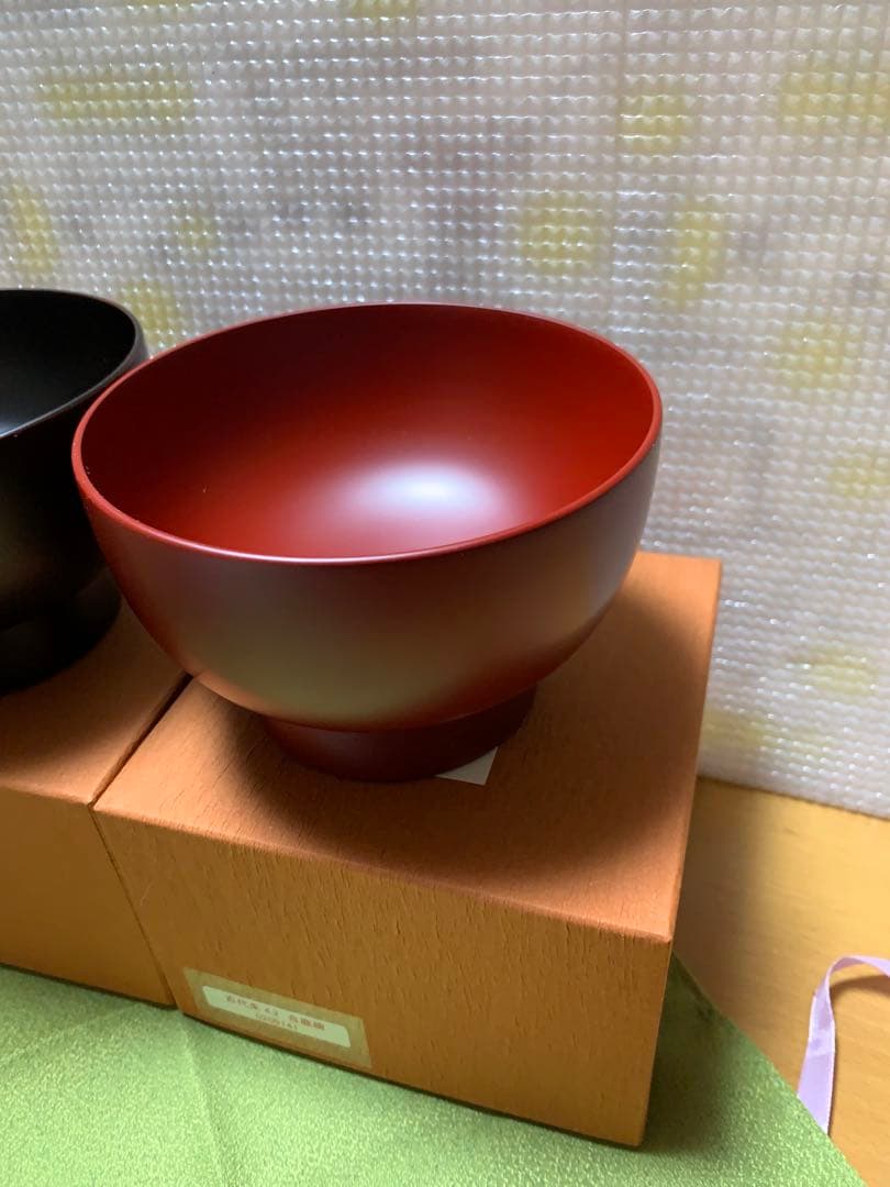 【新品】【会津白木屋漆器店】 漆椀（合鹿椀4. 2）黒・古代朱各1・計2個