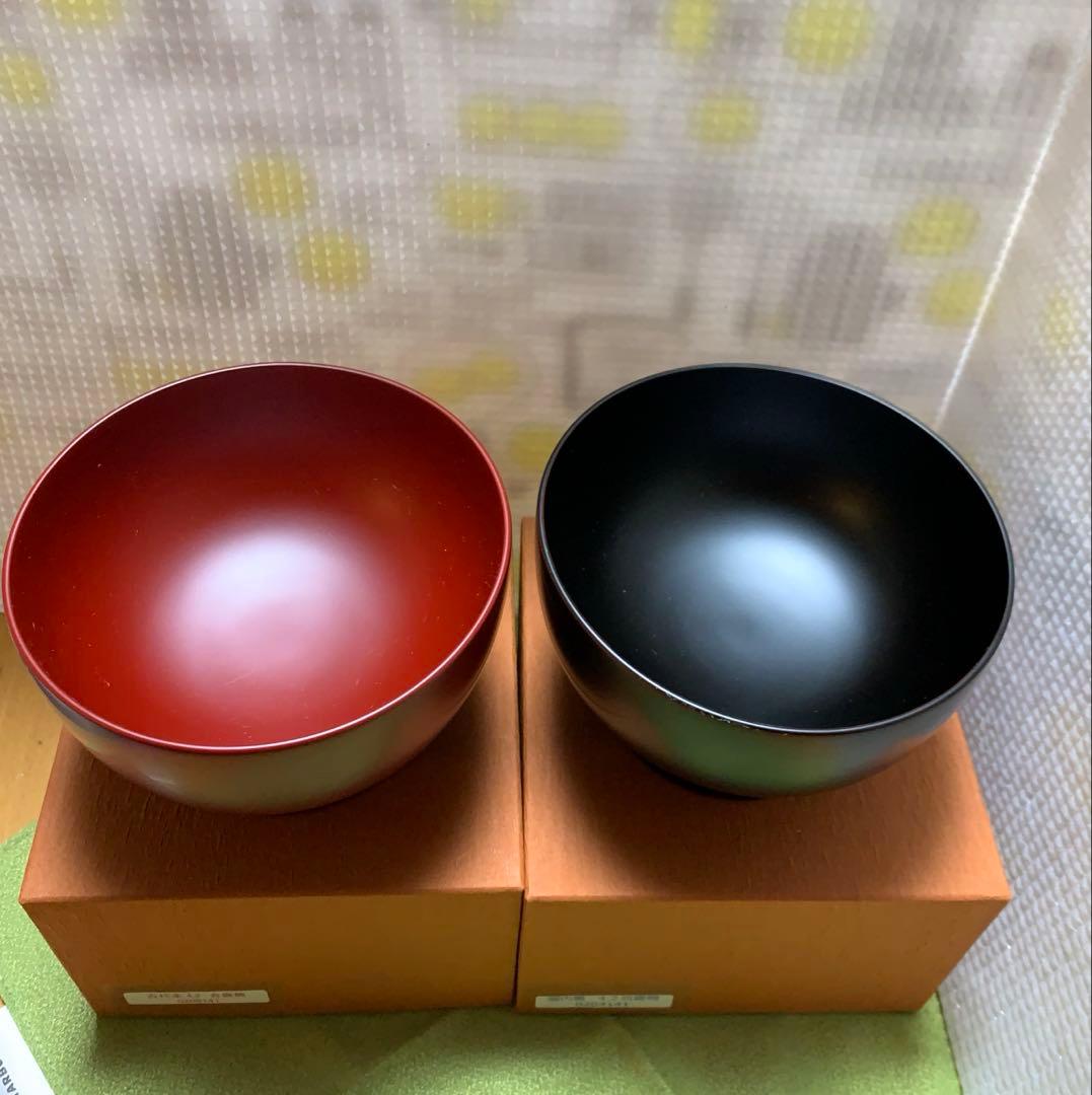 【新品】【会津白木屋漆器店】 漆椀（合鹿椀4. 2）黒・古代朱各1・計2個