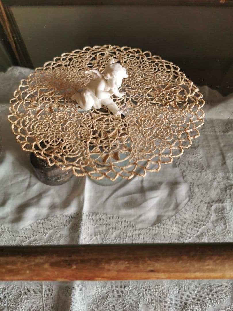 アンティーク レティセラレース 線状のニードルワーク プントインアリアドイリー
