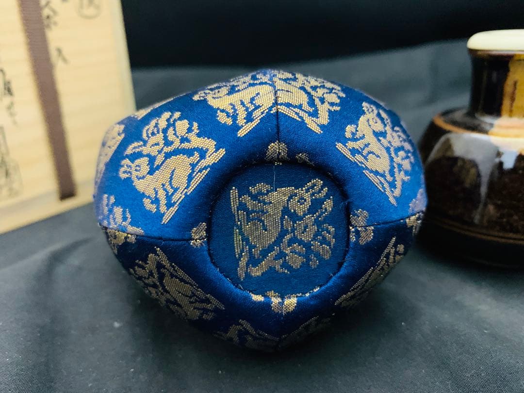 膳所焼　陽炎園　淡海ぜぜ　丸壷　茶入　共箱　茶道具
