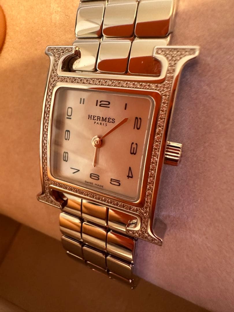 HERMESエルメスレディースウォッチHウォッチダイヤ付き新品未使用金属ベルト