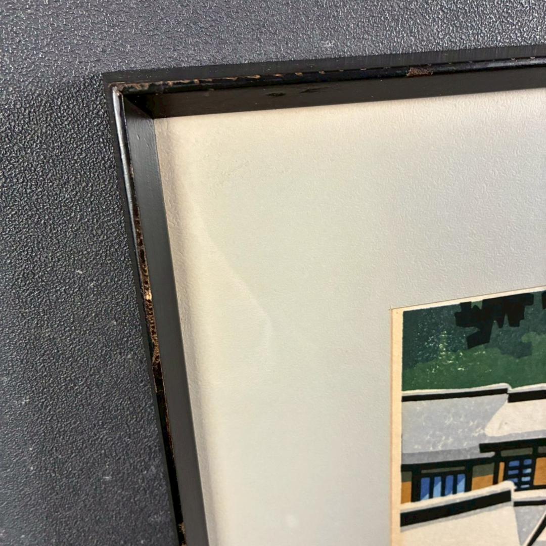 クリフトン・カーフ「雪の屋根」木版画 直筆サイン入 1982年 京都 人気作家