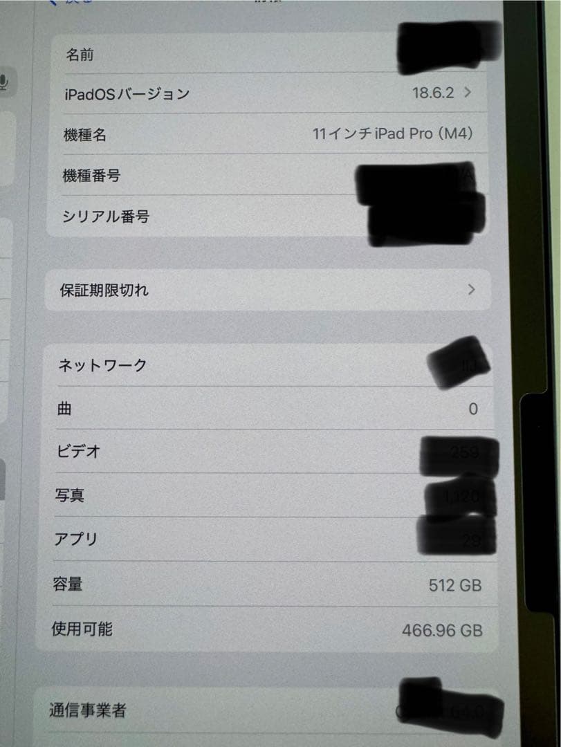 11インチiPad Pro(M4) 512GB Wi-Fi＋Cellular