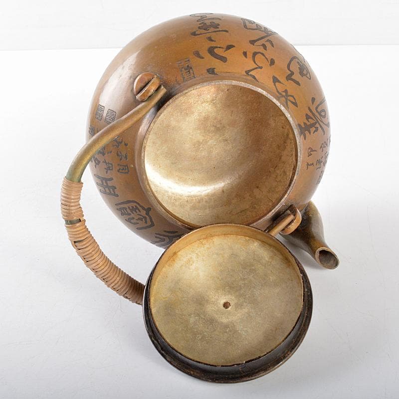 煎茶道具　銅製　鎚目文字文　湯沸し　薬罐　時代箱付　U　R5154