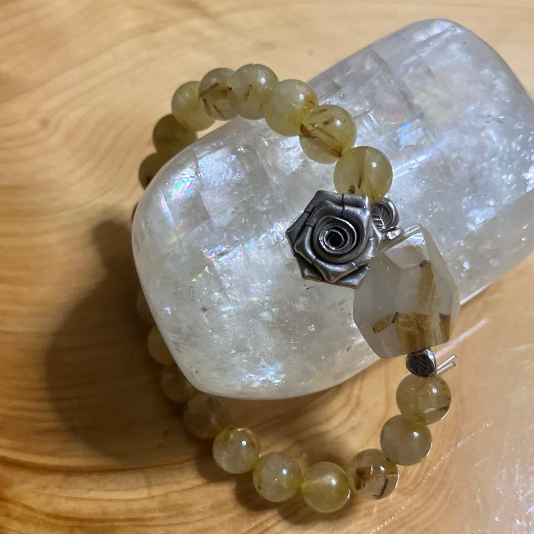 アメジストとモリオンカレンシルバーの薔薇、タイチンルチルブレスレット2本