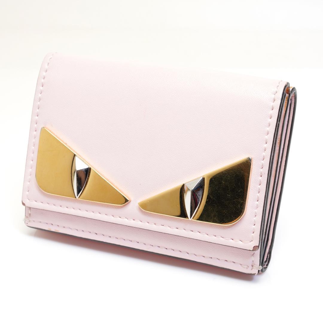 フェンディ モンスター 三つ折り 財布 ピンク コンパクト ウォレット