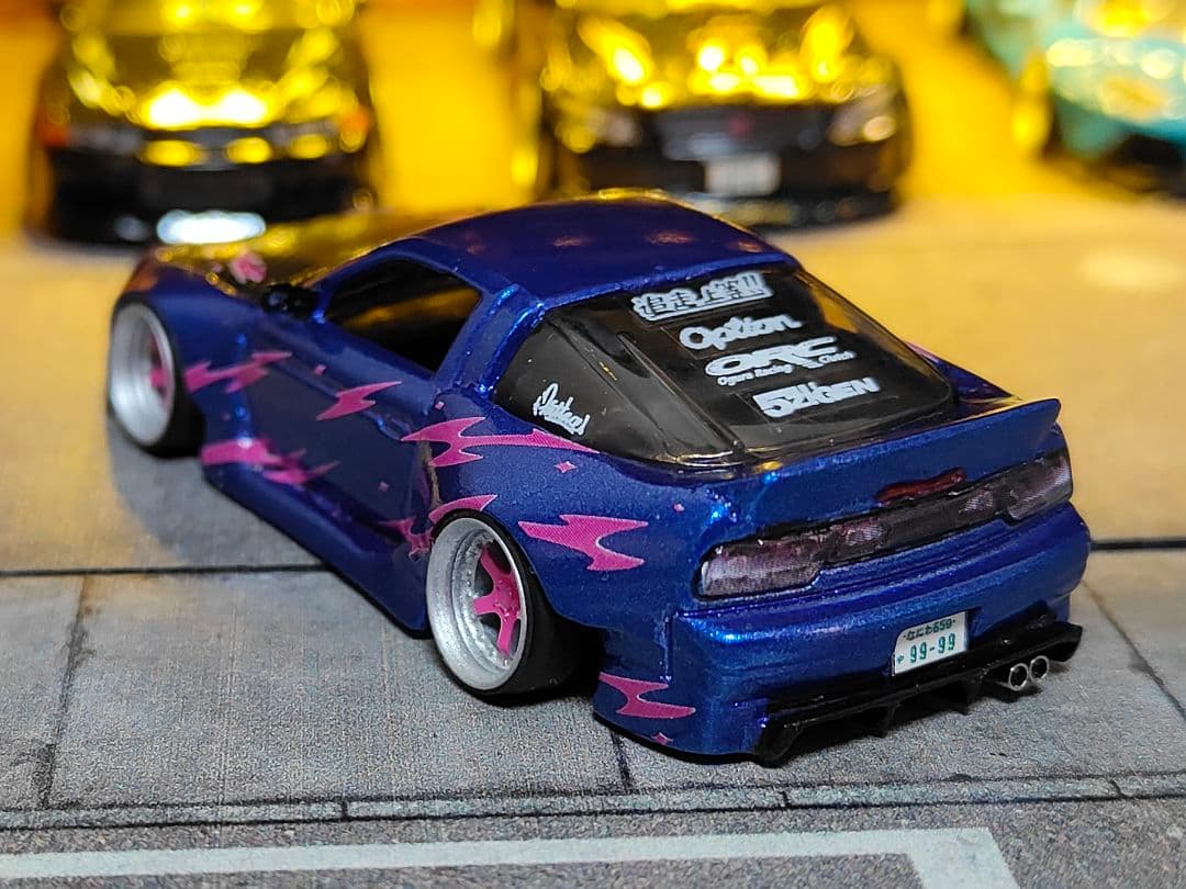 ホットウィールカスタム 日産 180sx フルエアロ ドリ車深リムトミカ改造紫
