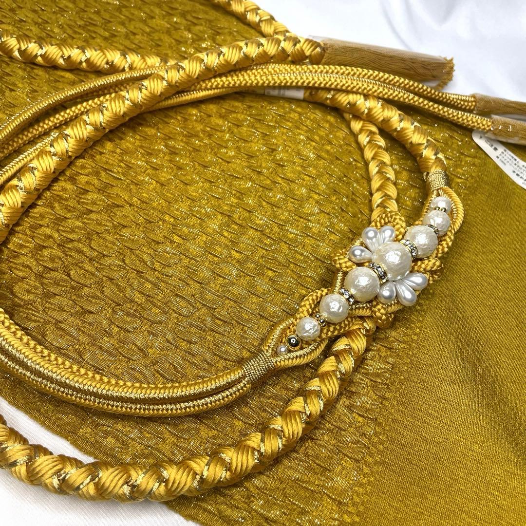 新品未使用　振袖用　最新作　帯締め　帯揚げ　半衿　重ね襟　4点セット　からし