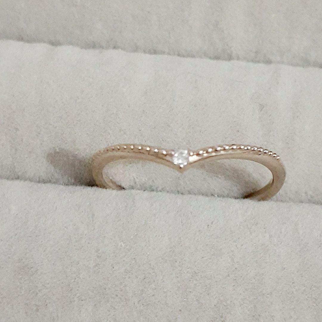 エテ K10YG V字ミル打ち ダイヤモンド リング