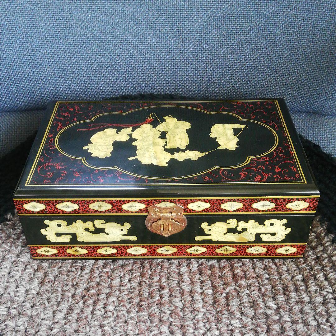 最終値下げ　中国骨董【新品未使用】中国名貴漆器　唐物二段化粧箱
