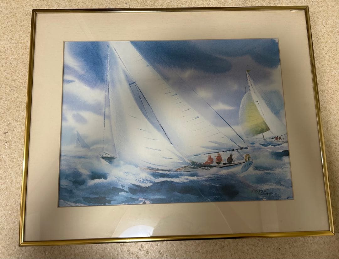 Maurice Silber モーリスシルバー水彩画 帆船　ヨット額装金