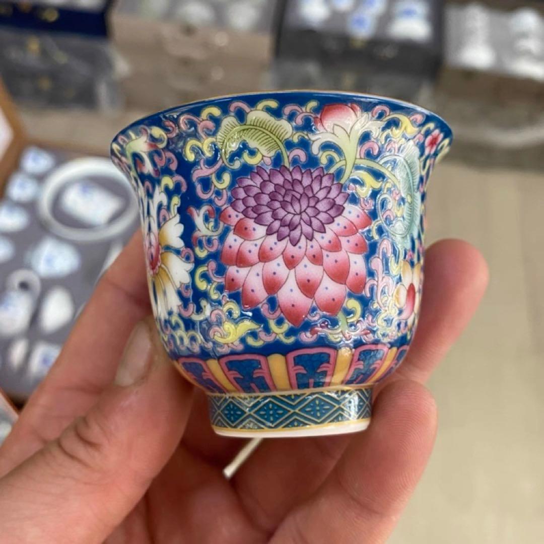 中国茶器 琺瑯彩主人杯セット 茶器 飲茶食器 煎茶具 未使用品