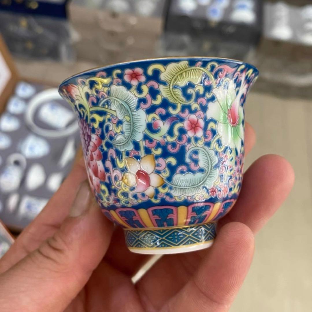 中国茶器 琺瑯彩主人杯セット 茶器 飲茶食器 煎茶具 未使用品