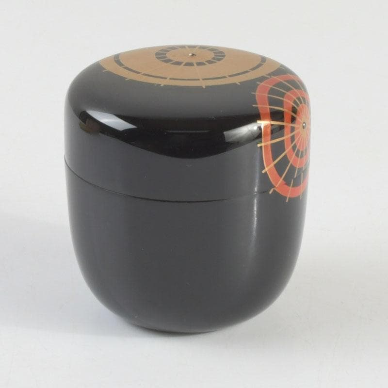 茶道具　山中塗　熊谷秀穂作　傘蒔絵　中棗　共箱　V　9489