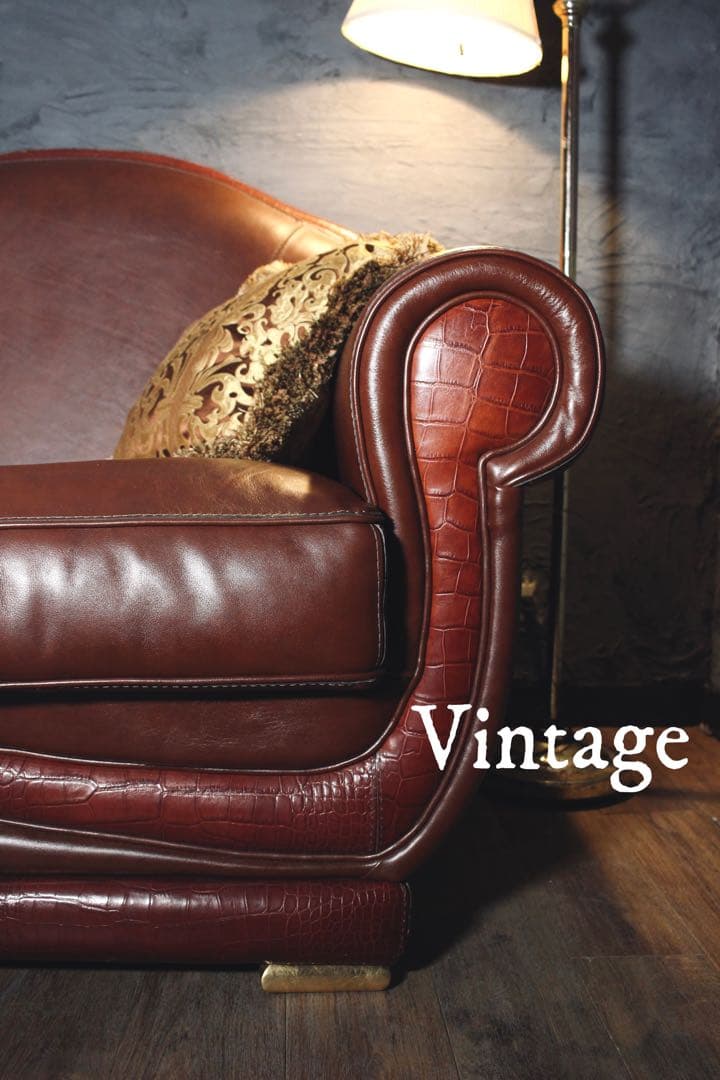 首都圏送無料〜BASTEXイタリア　アンティーク　超一流　ソファ 総本革＋ワニ革