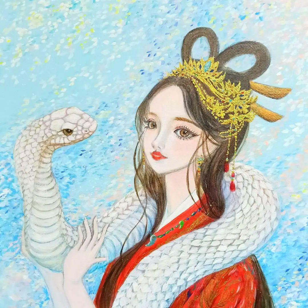 No.550 アクリル画　弁財天　白蛇　弁天様　蛇の絵　開運絵画　原画