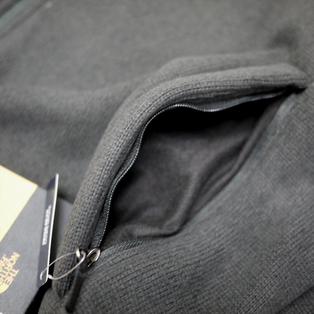 US限定 新品 ノースフェイス フルジップ ベスト L 肉厚 ニット 裏フリース