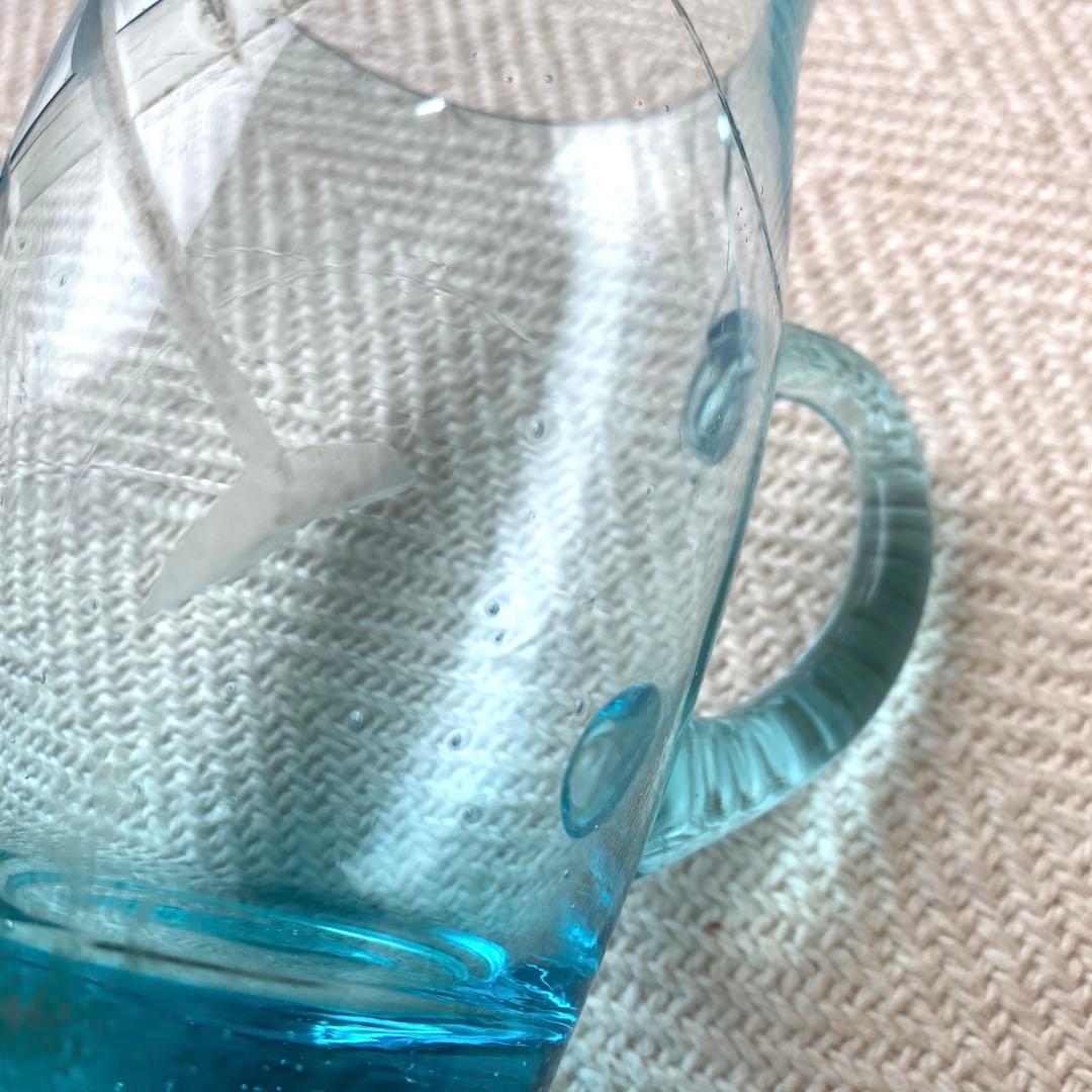 骨董 水色 ガラスカップ 零戦 戦闘機 切子細工 日本 レア ヒビあり