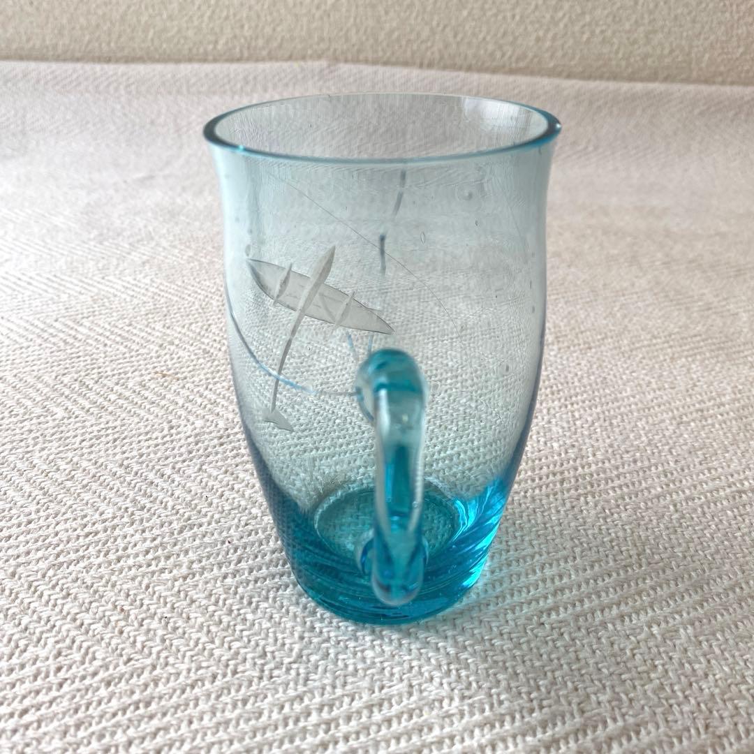 骨董 水色 ガラスカップ 零戦 戦闘機 切子細工 日本 レア ヒビあり