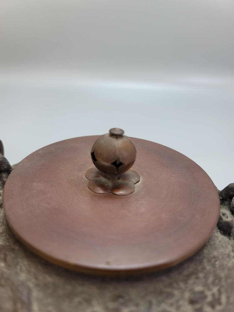 時代 亀文堂 身在印 山水画 銅蓋 鉄瓶 未使用