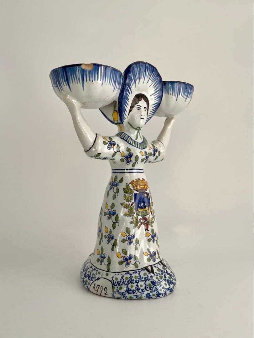 フランス アンティーク 陶器製 女性像 ボウル付き